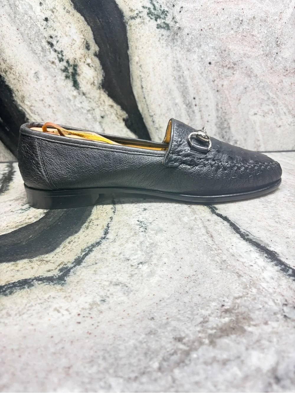 Zelli Genuine Ostrich Leather Bit Loafers Black Women’s 8M Made in Italy
